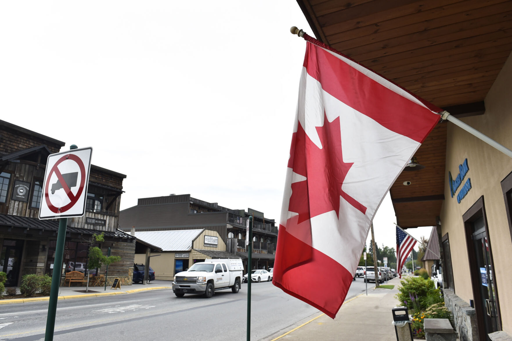 A Canadian flag flies